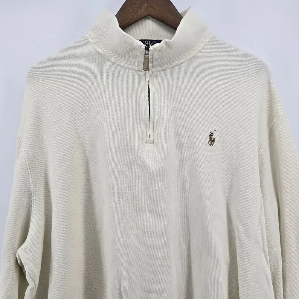Polo Ralph Lauren Estate-Rib Quarter-Zip Pullover‎ Men's XL Cream Flesh Pony